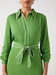 LK Bennett Green Petite Elise Treetop Viscose Edge Stitch Detail Shirt Dress - Image 4 of 5