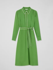 LK Bennett Green Petite Elise Treetop Viscose Edge Stitch Detail Shirt Dress - Image 5 of 5