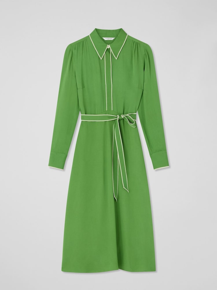 LK Bennett Green Petite Elise Treetop Viscose Edge Stitch Detail Shirt Dress - Image 5 of 5