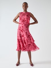 LK Bennett Pink Rhoda Desert Rose & Rio Red Viscose Wildflower Layered Tiered Skirt - Image 1 of 4