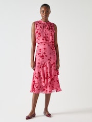 LK Bennett Pink Rhoda Desert Rose & Rio Red Viscose Wildflower Layered Tiered Skirt - Image 2 of 4