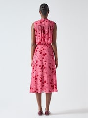 LK Bennett Pink Rhoda Desert Rose & Rio Red Viscose Wildflower Layered Tiered Skirt - Image 3 of 4