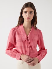LK Bennett Pink Lindy Desert Rose Embriodered 100% Cotton Collar Blouse - Image 1 of 5
