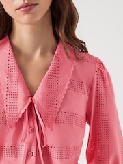LK Bennett Pink Lindy Desert Rose Embriodered 100% Cotton Collar Blouse - Image 5 of 5