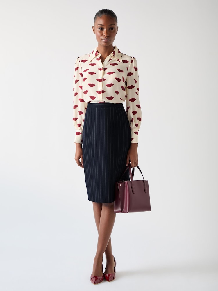 LK Bennett Blue Bella Wool Blend Pin Stripe Pencil Skirt - Image 1 of 5