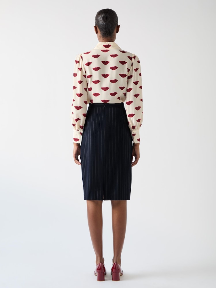 LK Bennett Blue Bella Wool Blend Pin Stripe Pencil Skirt - Image 2 of 5