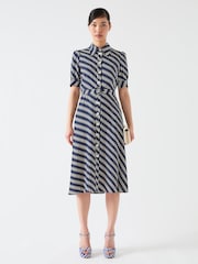 LK Bennett Blue Valerie Spring Viscose Printed Viscose Shirt Dress With Belt - Image 1 of 4