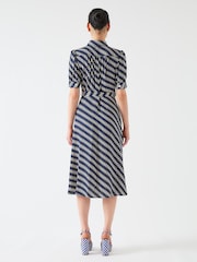 LK Bennett Blue Valerie Spring Viscose Printed Viscose Shirt Dress With Belt - Image 3 of 4