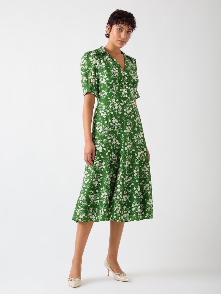 LK Bennett Green Sophie Treetop and Birch Wildflower Print Jacquard Dress - Image 1 of 4