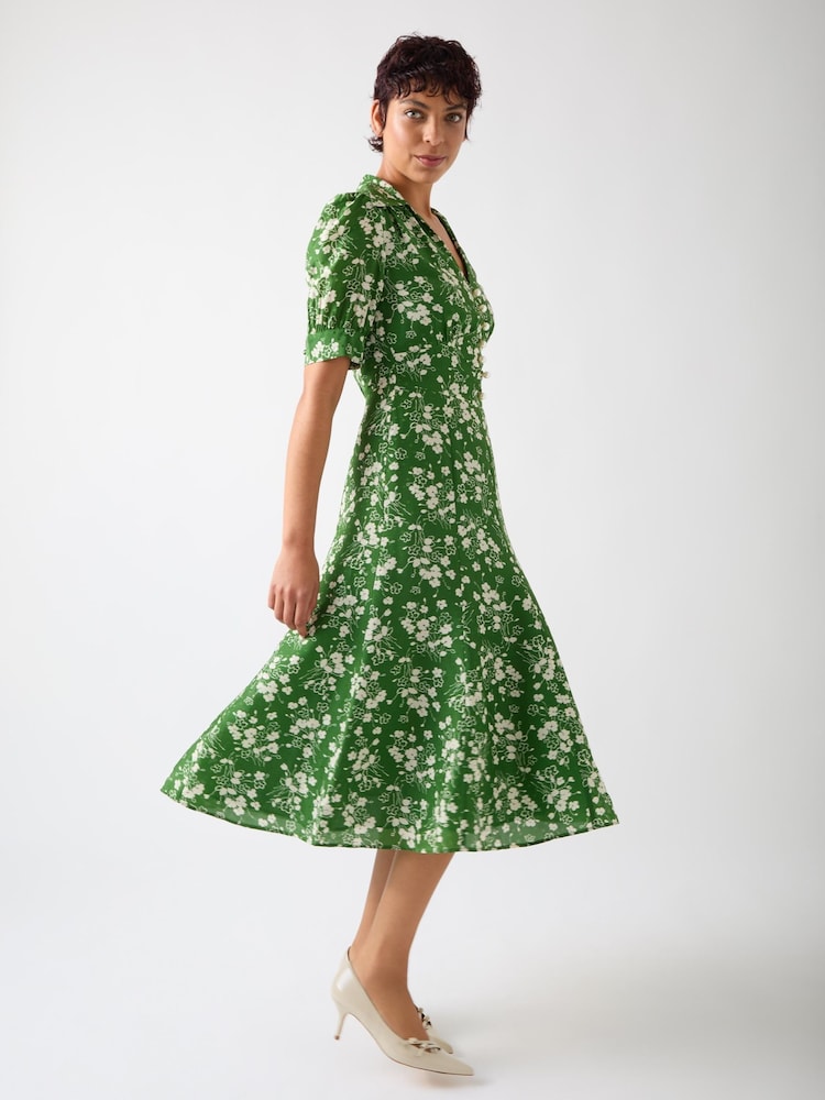 LK Bennett Green Sophie Treetop and Birch Wildflower Print Jacquard Dress - Image 2 of 4