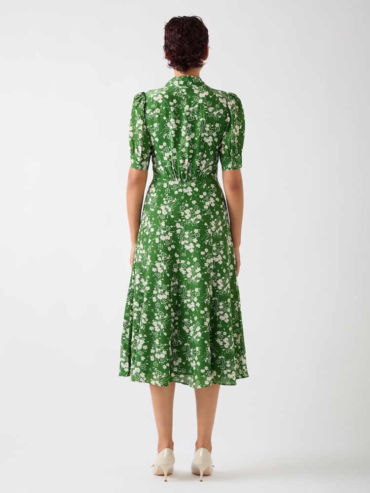 LK Bennett Green Sophie Treetop and Birch Wildflower Print Jacquard Dress - Image 3 of 4