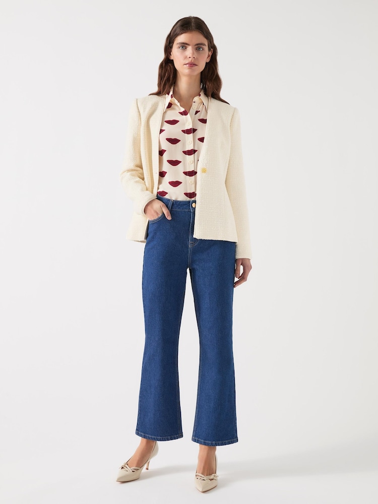 LK Bennett Cream Chloe Cotton Blend Tweed Single Breasted Jacket - Image 4 of 7