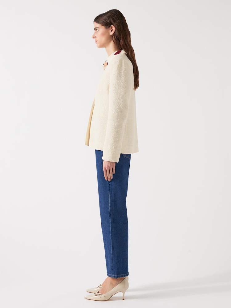 LK Bennett Cream Chloe Cotton Blend Tweed Single Breasted Jacket - Image 5 of 7