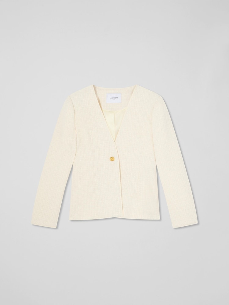 LK Bennett Cream Chloe Cotton Blend Tweed Single Breasted Jacket - Image 6 of 7