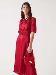 LK Bennett Red Hetty Rio Viscose Hammered Satin Dress - Image 1 of 5