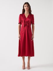 LK Bennett Red Hetty Rio Viscose Hammered Satin Dress - Image 2 of 5