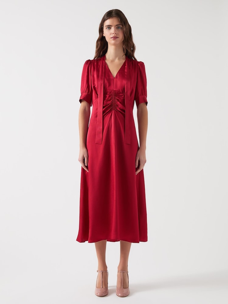 LK Bennett Red Hetty Rio Viscose Hammered Satin Dress - Image 2 of 5