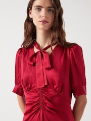 LK Bennett Red Hetty Rio Viscose Hammered Satin Dress - Image 4 of 5