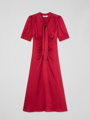 LK Bennett Red Hetty Rio Viscose Hammered Satin Dress - Image 5 of 5