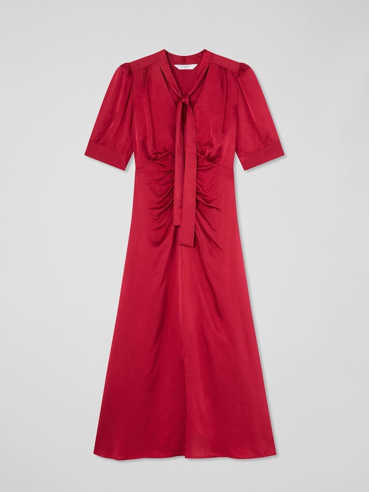LK Bennett Red Hetty Rio Viscose Hammered Satin Dress - Image 5 of 5