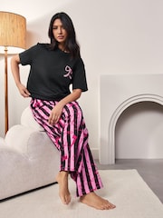 Black/Pink Bows - بيجامة قطن 100% بأكمام قصيرة - صورة 1 من 7