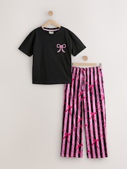 Black/Pink Bows - بيجامة قطن 100% بأكمام قصيرة - صورة 5 من 7