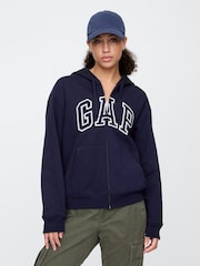 Gap Navy Blue Zip Up Logo Vintage Fleece-Lined Hoodie - Image 1 of 5