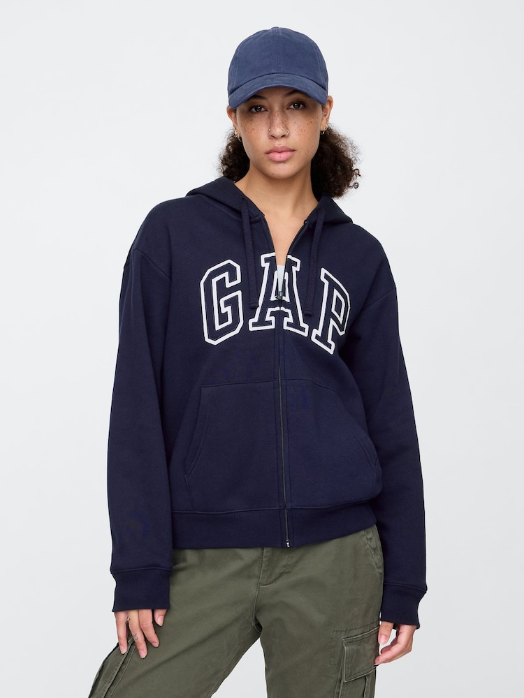 Gap Navy Blue Zip Up Logo Vintage Fleece-Lined Hoodie - Image 1 of 5