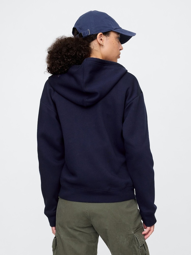 Gap Navy Blue Zip Up Logo Vintage Fleece-Lined Hoodie - Image 2 of 5