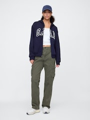 Gap Navy Blue Zip Up Logo Vintage Fleece-Lined Hoodie - Image 3 of 5