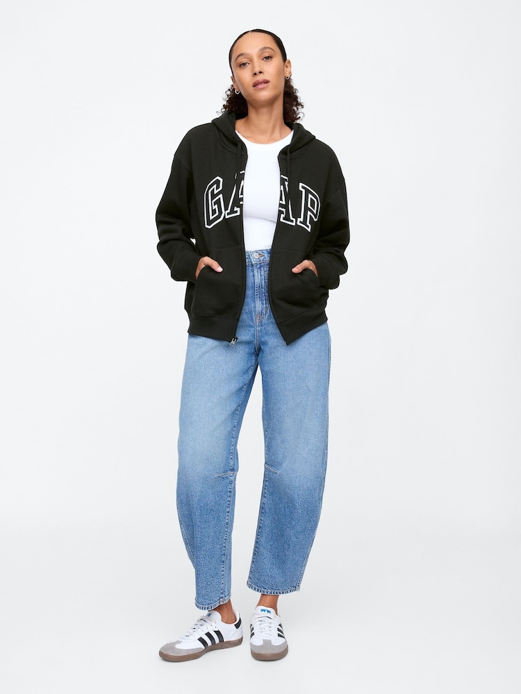 Gap Black Zip Up Logo Vintage Fleece-Lined Hoodie - Image 3 of 5