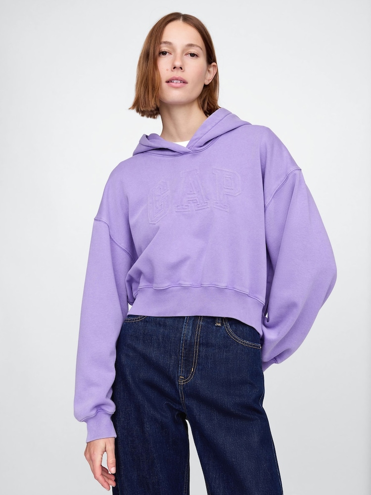 Paars - Gap vintage zachte fleecegevoerde cropped hoodie met logo - Image 1 of 3