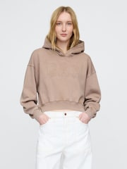 Bruin - Gap vintage zachte fleecegevoerde cropped hoodie met logo - Image 1 of 3