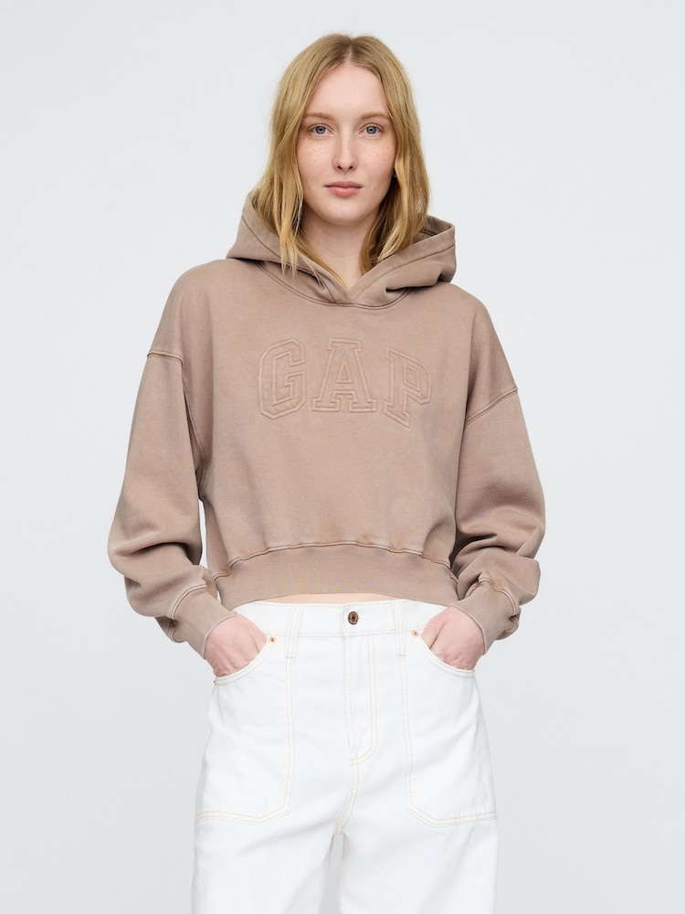 Bruin - Gap vintage zachte fleecegevoerde cropped hoodie met logo - Image 1 of 3
