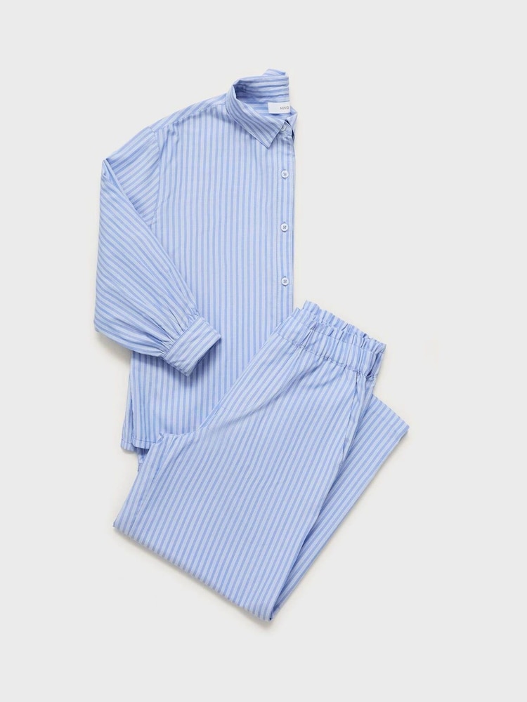 Mango Blue Striped Cotton Trousers - Image 5 of 5