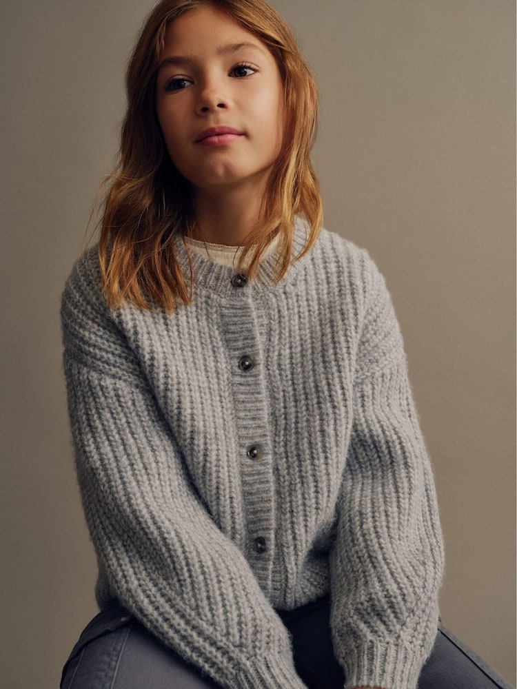Mango Grey Knitted Ribbed Cardigan - Image 1 of 4