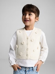 Mango Cream Floral Detail Knitted Waistcoat - Image 1 of 6