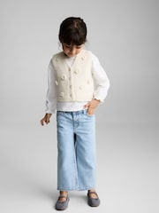 Mango Cream Floral Detail Knitted Waistcoat - Image 2 of 6