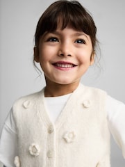 Mango Cream Floral Detail Knitted Waistcoat - Image 3 of 6