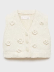 Mango Cream Floral Detail Knitted Waistcoat - Image 4 of 6