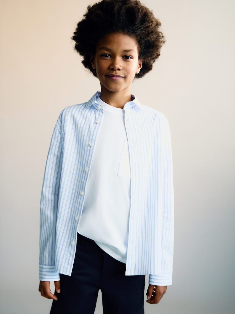 Mango Blue Striped Cotton Shirt - Image 1 of 5