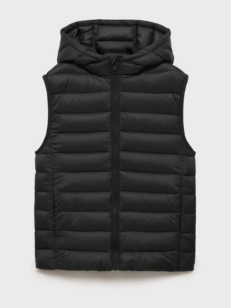 Mango Black Quilted Gilet With Hood - Image 1 of 3