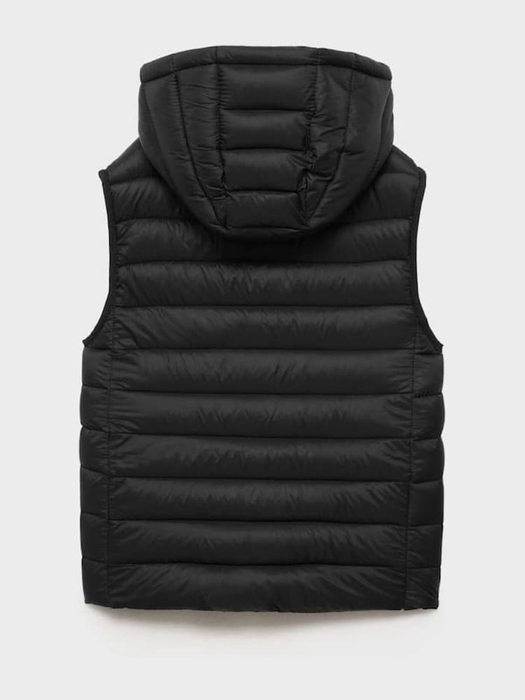 Mango Black Quilted Gilet With Hood - Image 2 of 3 Mango Black Quilted Gilet With Hood - Image 2 of 3