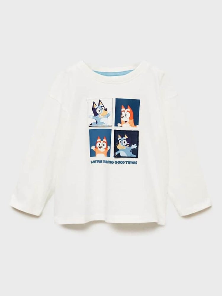 Mango Cream Bluey Print 100% Cotton Long Sleeve T-Shirt - Image 1 of 3
