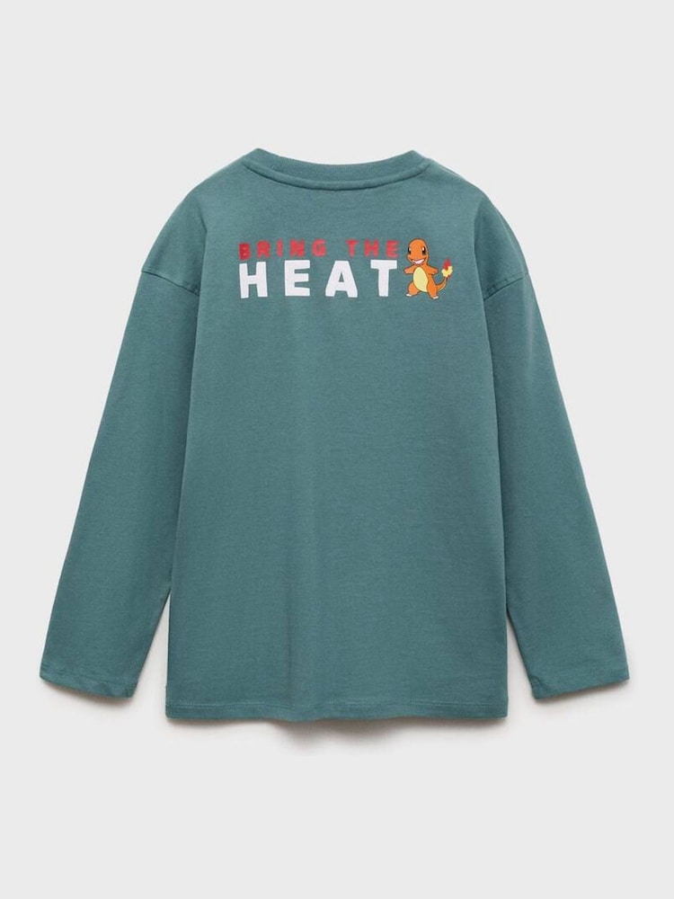 Mango Green Pokemon Print 100% Cotton Long Sleeve T-Shirt - Image 2 of 3