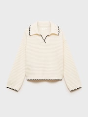 Mango Cream Camp-Collar Knit Sweater - Image 2 of 4