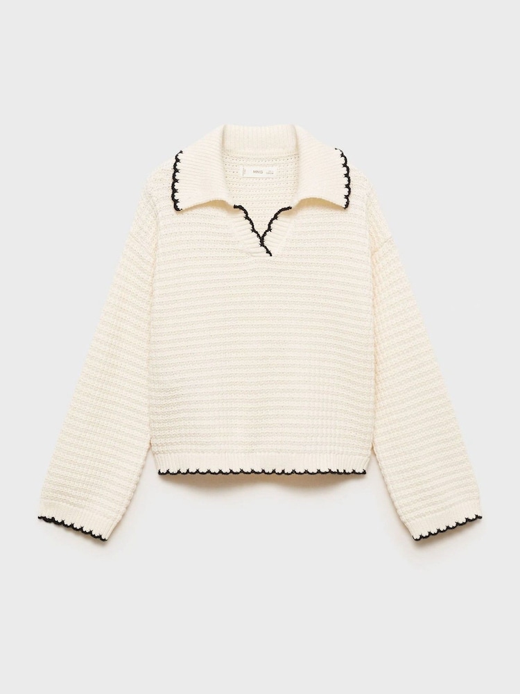Mango Cream Camp-Collar Knit Sweater - Image 2 of 4