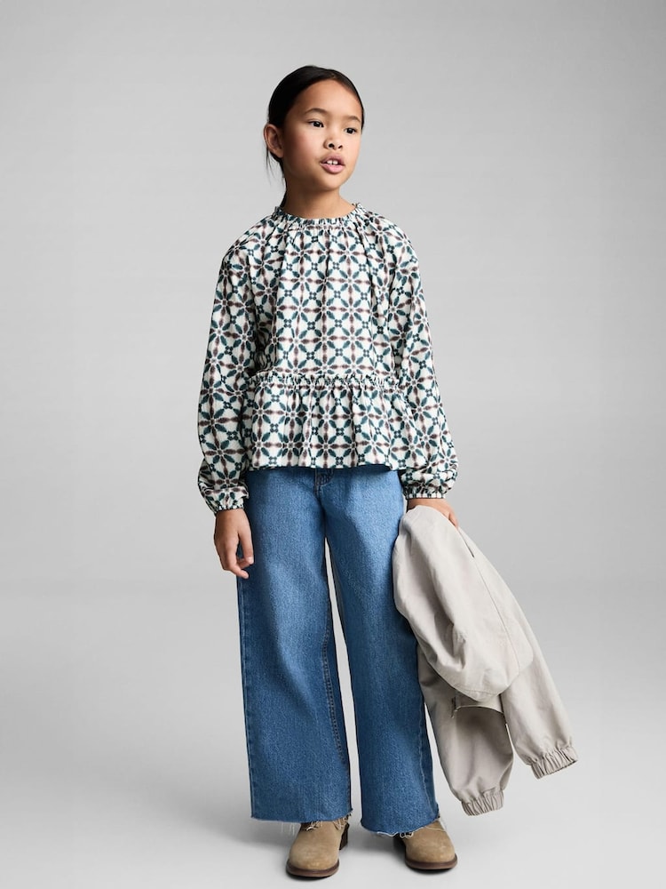 Mango Cream Geometric Print Blouse - Image 1 of 6 Mango Cream Geometric Print Blouse - Image 1 of 6