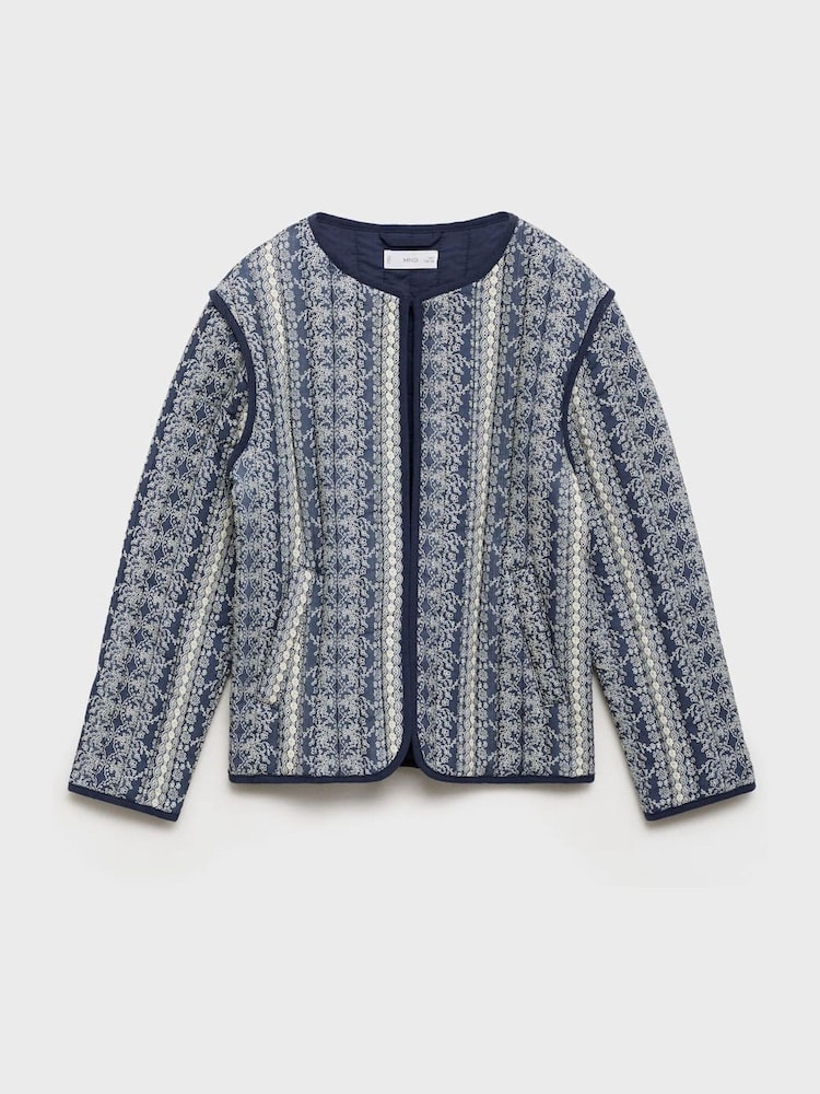 Mango Blue Printed Quilted Jacket - Image 1 of 3