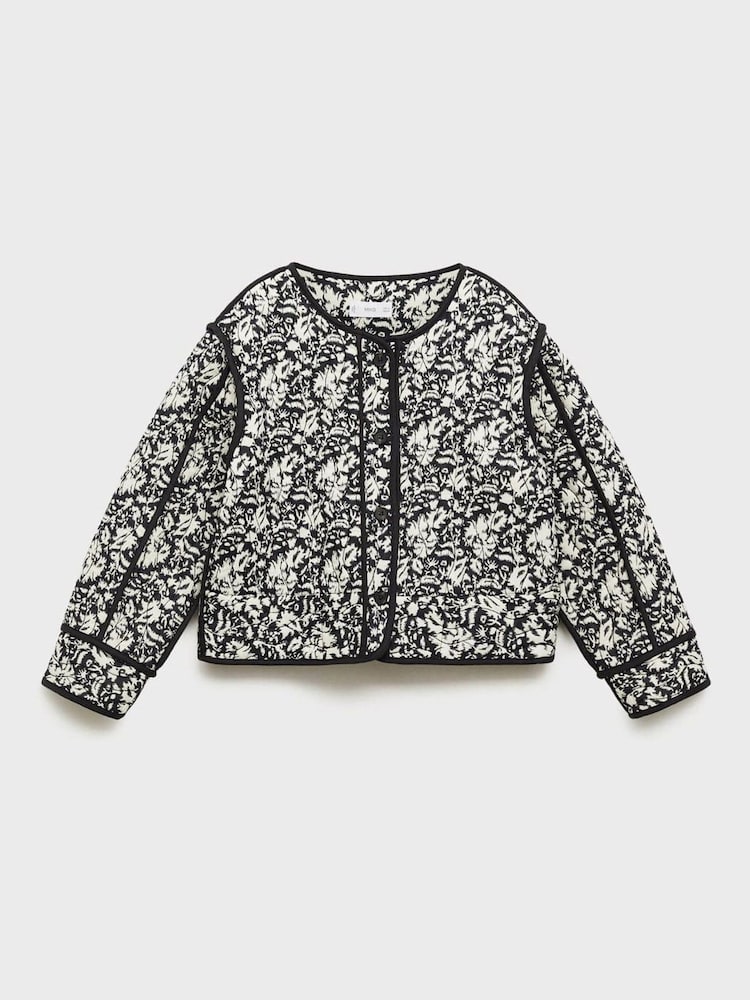 Mango Black Floral Print Jacket - Image 1 of 3 Mango Black Floral Print Jacket - Image 1 of 3